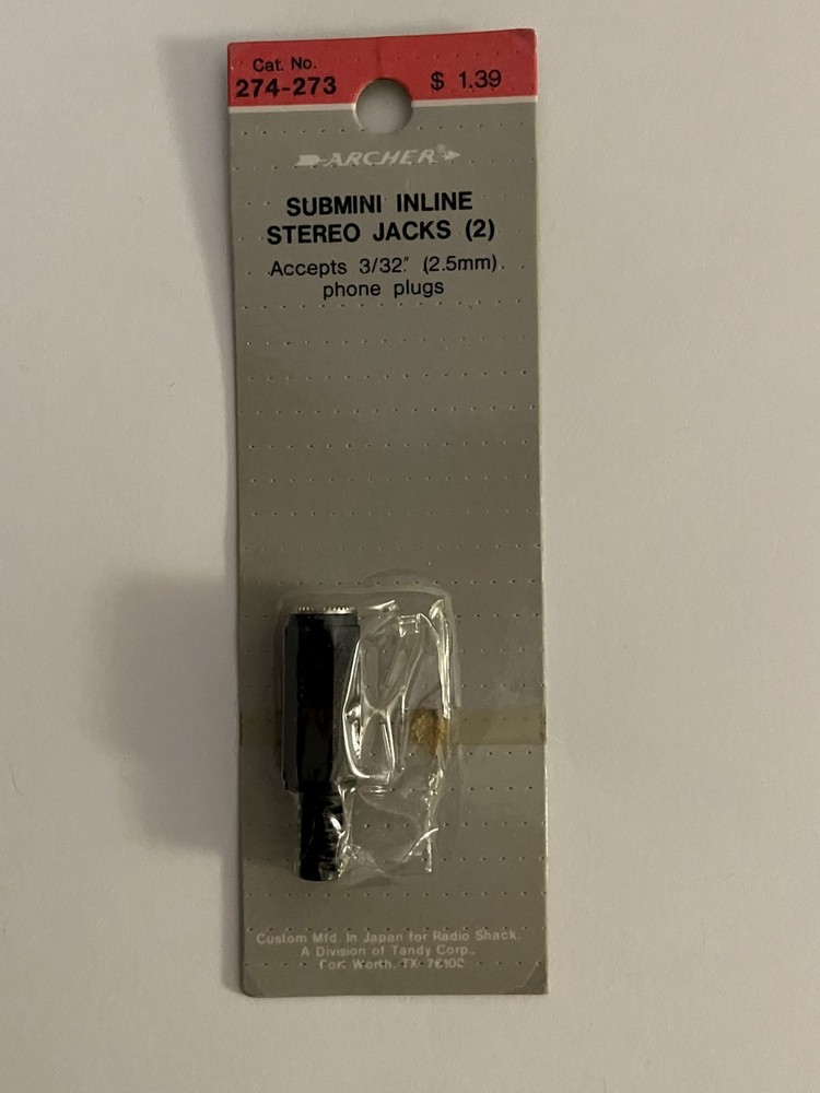 Radio Shack Submini Inline Stereo Jack (1) 274-273 Tandy Archer 🔥NEW NOS💥