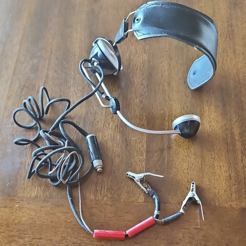 Adjustable Double Earpiece Headband Ear-Pad Headphones Black Silver Vintage