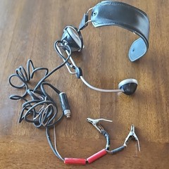 Adjustable Double Earpiece Headband Ear-Pad Headphones Black Silver Vintage