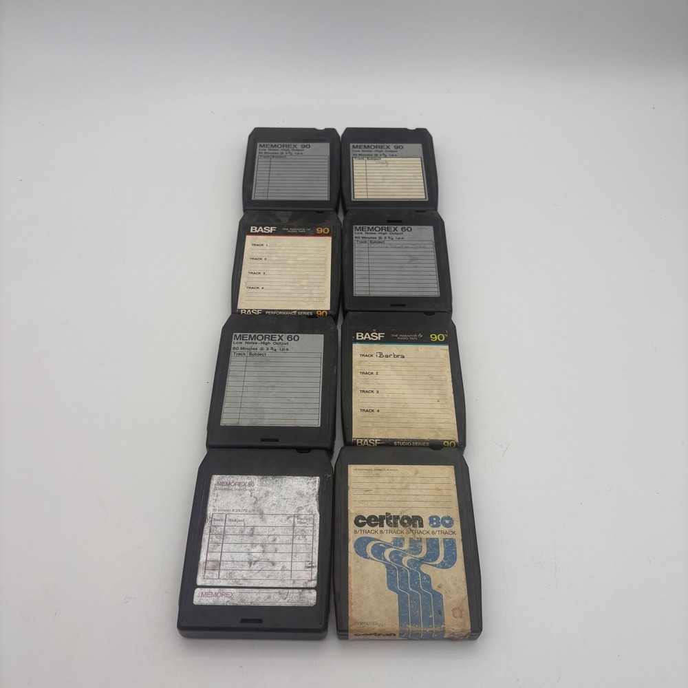 Lot of 8 Vintage Blank Recordable 8 Track Tapes Memorex BASF Certron Untested