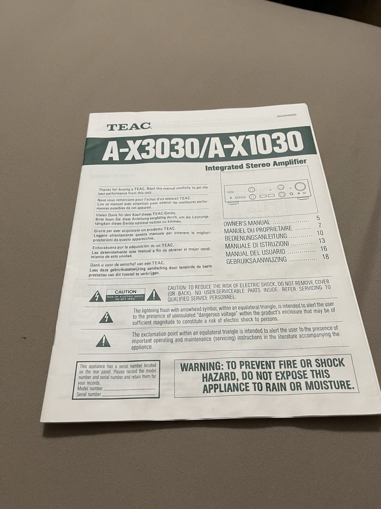 Teac A-X3030/A-X1030 Original Owners Manual.