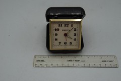 Vintage EQUITY Travel Alarm Clock Gold Tone Folding Case Made in China