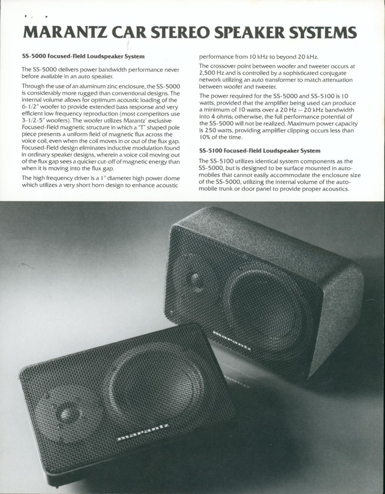 1980 Marantz Car Stereo Speaker Systems SS-5000 SS-5100 Dealer Brochure Audio