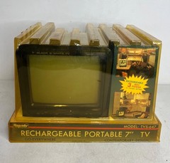 Vintage Rhapsody TVS-647 7″ Portable Black & White TV 3-Way Power New 1989