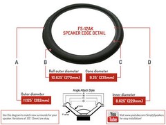 12″ Foam Speaker Repair Kit OD: 11.125″ Cone: 9.25″ ID: 8.625″ FSK-12AK (PAIR)