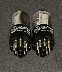 GE 6SN7 GTB 1962 WHITE LABEL CHROME SIDED HALO TALL BLACK BASE MATCHING SET