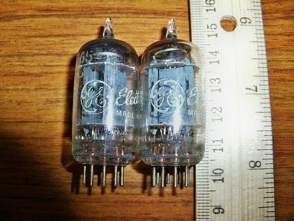 2 Strong Matched GE Long Gray Plate O Getter 5965 Tubes