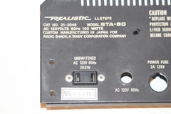 Vintage Realistic STA-80 Receiver Amp – Rear Case Metal Face Plate Cover Panel