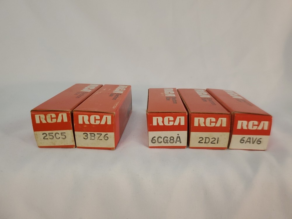 Lot of (5) Vintage RCA Electronic Tubes – Nos- 25C5 3BZ6 6AV6 6CG8A 2D21 Radio