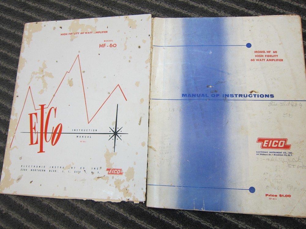 2 Vintage Eico HF-60 Instruction Manuals, Specs, Vintage USA, 12+16 Pages