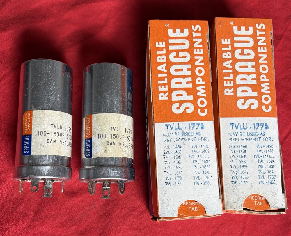 Pair NOS Sprague 150 uF 500V Capacitors tested at 500VDC, good!! 100uF-150uF