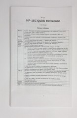 Hewlett Packard HP-15C Calculator Quick refeference