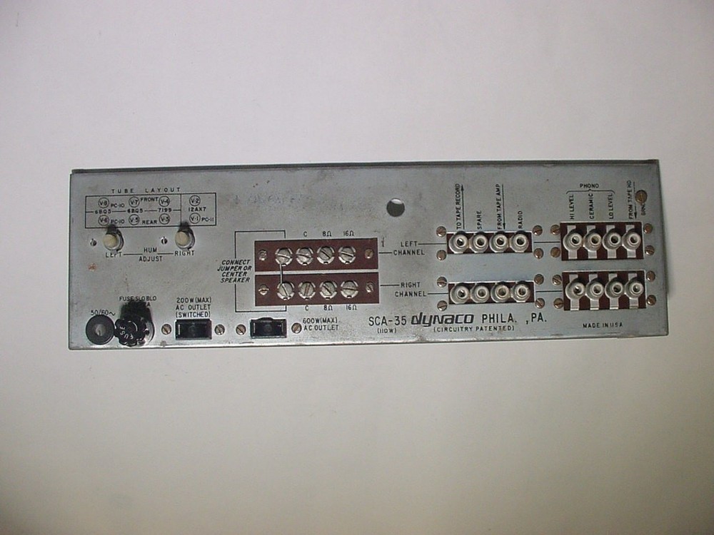 DYNACO SCA-35 TUBE AMPLIFIER BACK PLANE I/O PANEL FOR PARTS REPAIR PROJECTS