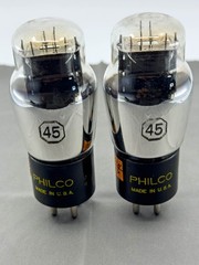 (2) Sylvania Philco Type 45 Tubes Black Plates Foil Getters 1936 Tests NOS