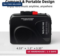 Portable Cassette Player Tape Recorder Walkman with Built-In Speaker Microphone