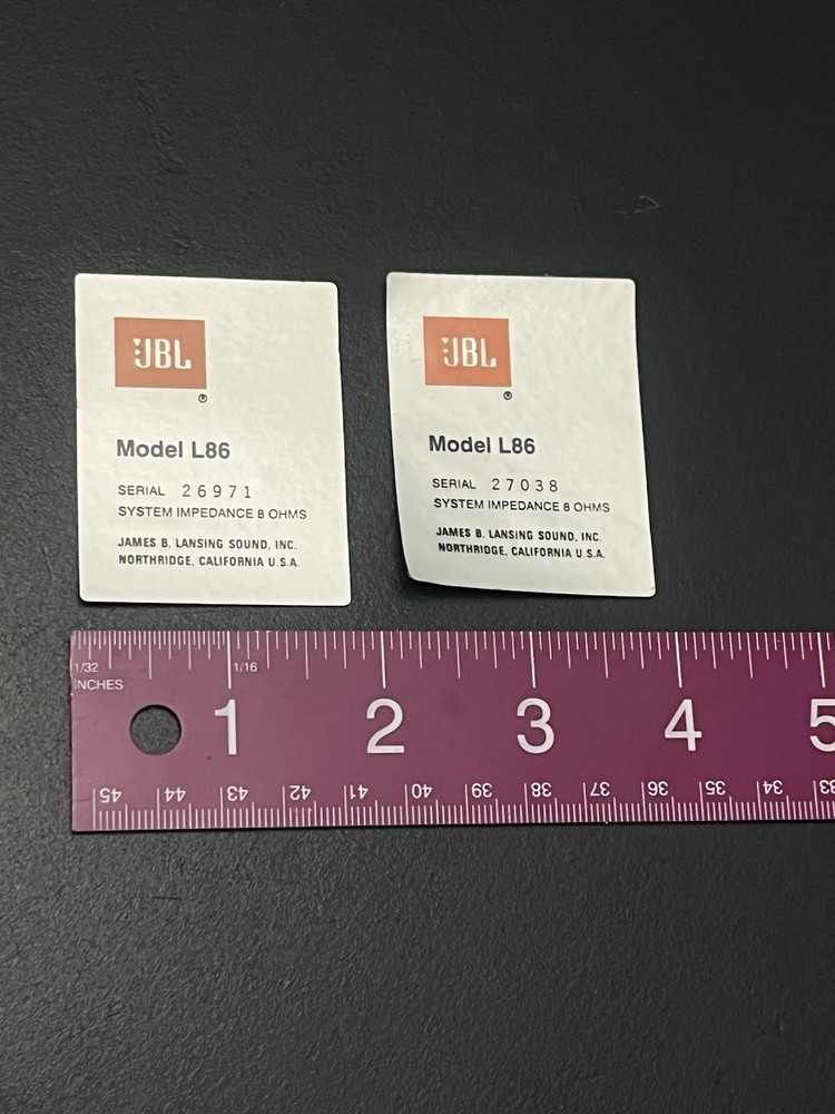 Vintage Genuine JBL L86 Speaker Aluminum Badge Name Plate Pair