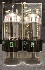 SYLVANIA 6SN7 GTB TUBE 1968 GREEN LABEL BLACK BASE CHROME TOP FOIL MATCHED SET