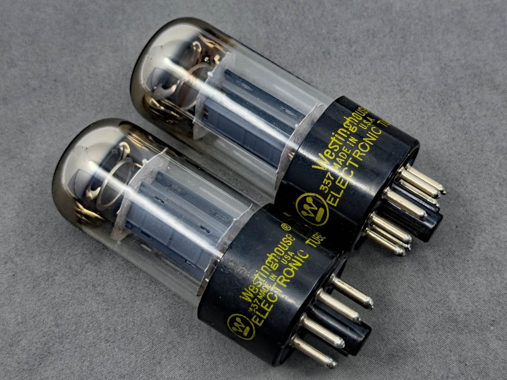 Pair Westinghouse 6SN7GTB Tubes Gray Plates O Getters Mid 1960s Tests Strong