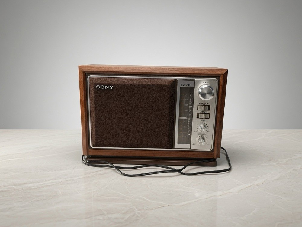 Sony ICF-9740W Woodgrain Tabletop AM/FM Vintage Radio with Power Cord