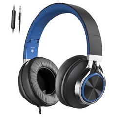 AC01 Over-Ear Headphones Wired, Passive Noise Isolating Corded Black Blue