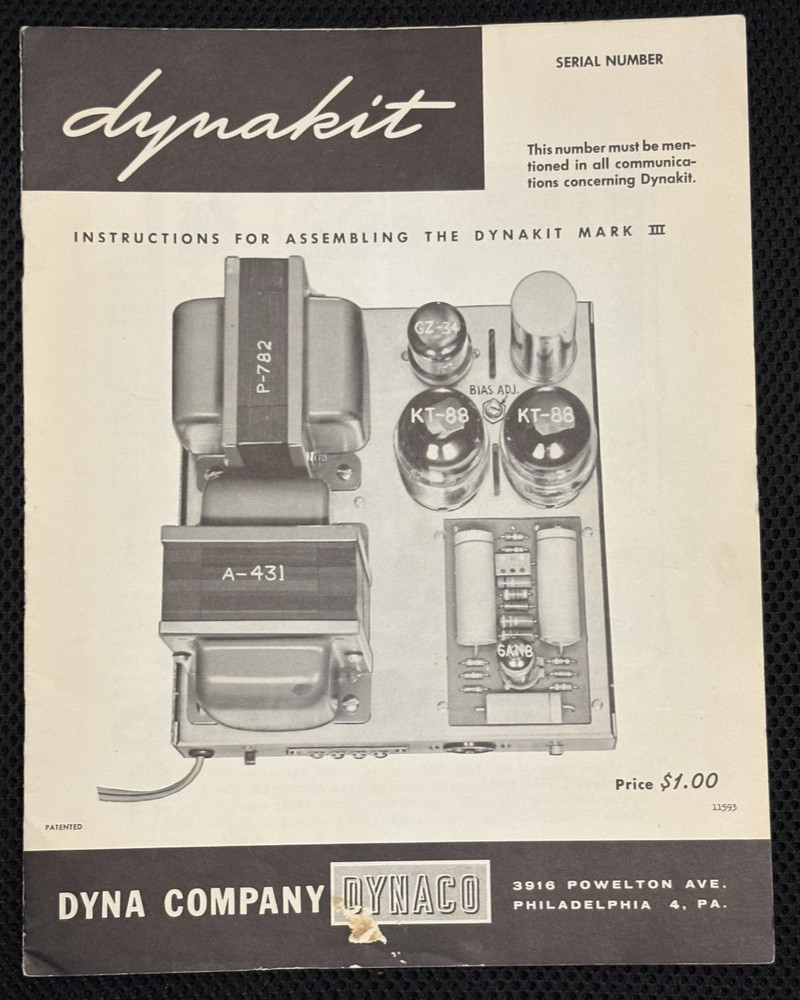 Vintage Dynaco Dynakit Mark 3 III – Assembly Instruction Manual Guide