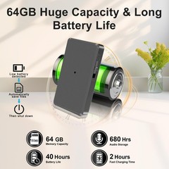 64GB Voice Recorder – Audio Recorder with One Button Recording – Voice Activa…