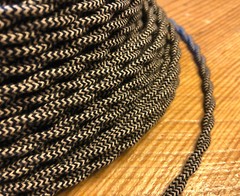 Cloth Covered Twisted Wire – Black/Tan Pattern, Vintage Style Fabric Lamp Cord
