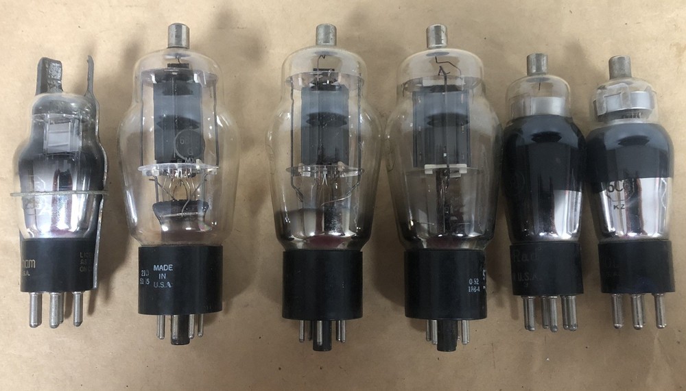 Lot of 6 Vintage Glass Vacuum Tubes – IB525S (3 ea), 6BG6G, 58, 6C6
