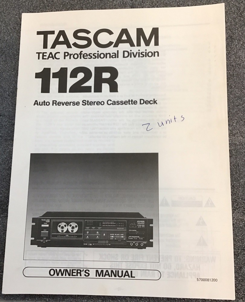 TASCAM 112R Auto Reverse Stereo Cassette Deck Owner’s Manual ORIGINAL