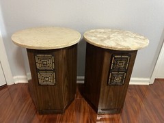 PAIR EMPIRE GRENADIER 6000 SPEAKERS Round Marble Table Top Vintage