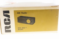 Vintage RCA RZA 203 T AM Radio NEW IN BOX Brown TESTED Burl Woodgrain Employee