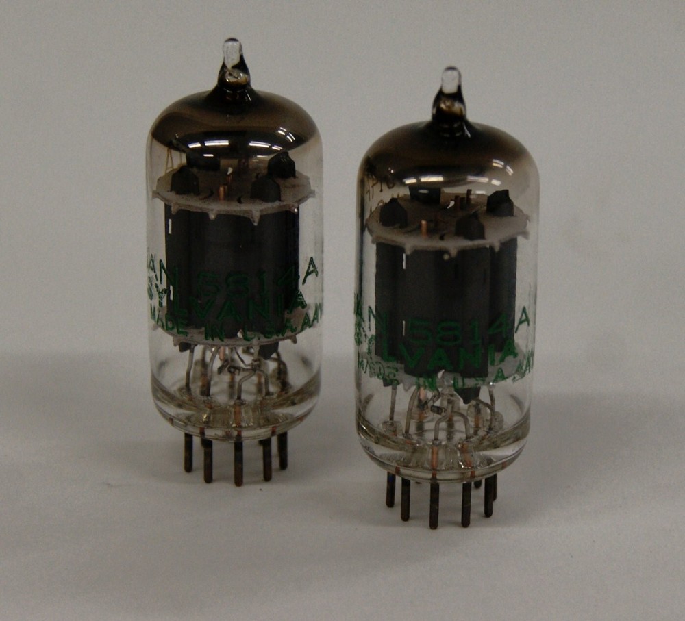 2 SYLVANIA Gray Plate O Getter JAN 5814A Tubes, Maxi-Preamp II Tested NOS SM1356
