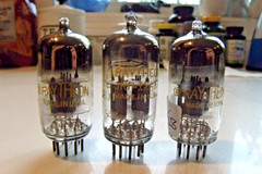 1960’s Trio of Raytheon JRC 12AT7 Twin Triode Tubes w/ Horseshoe Getters
