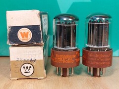 Pair of Sylvania (West. lbl) 5692 Brown Base NOS NIB Vacuum Tubes – 9% matched