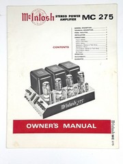 MCINTOSH MC275 OWNER’S MANUAL AND SERVICE INFORMATION – ORIGINAL