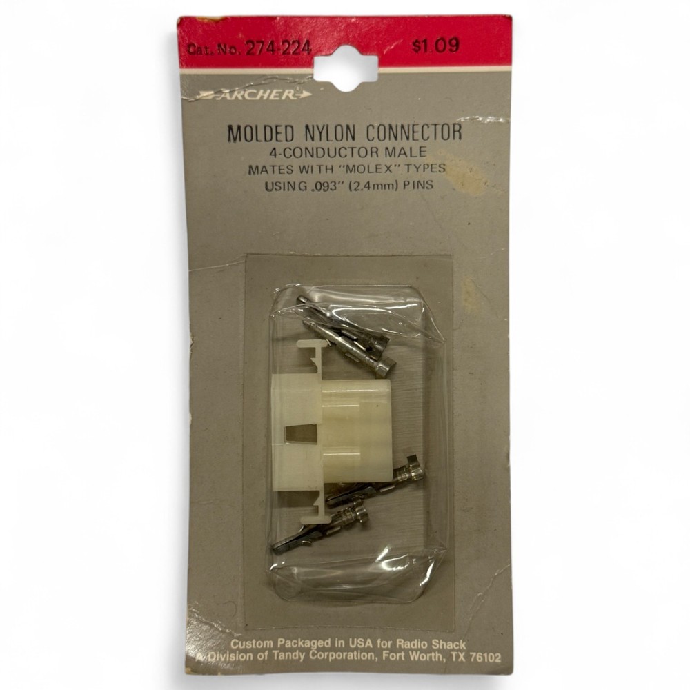 Radio Shack Molded Nylon Connector Male 274-224 Archer 2.4mm Pins – NEW