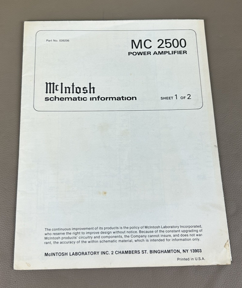 Mcintosh MC 2500 Schematic information 1 of 2 D-67