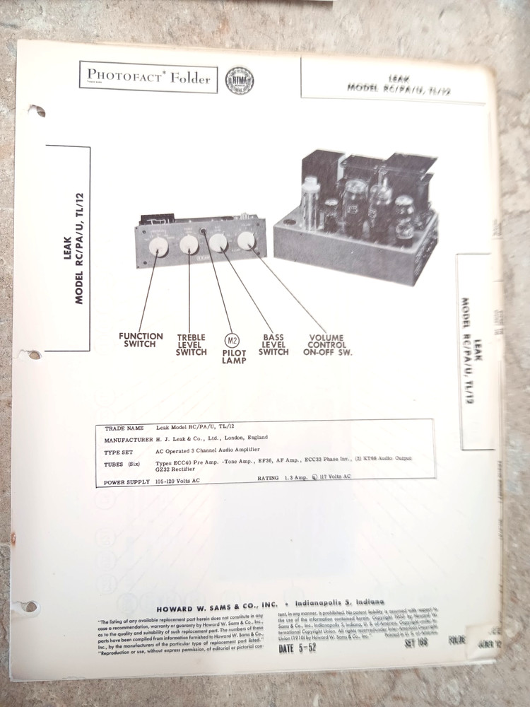NOS LEAK RC/PA/U & TL/12 Power Amp – SAMS PHOTOFACT 166-12 KT-66