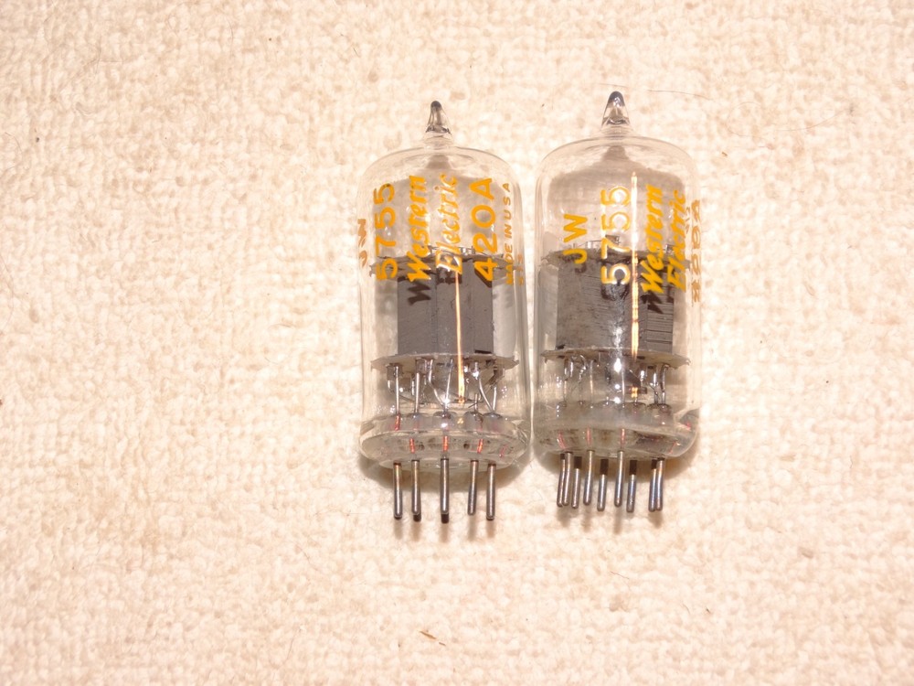2 x JW-5755 Western Electric Tubes*Clear Top*Very Strong Pair*1954-5*Military*#8