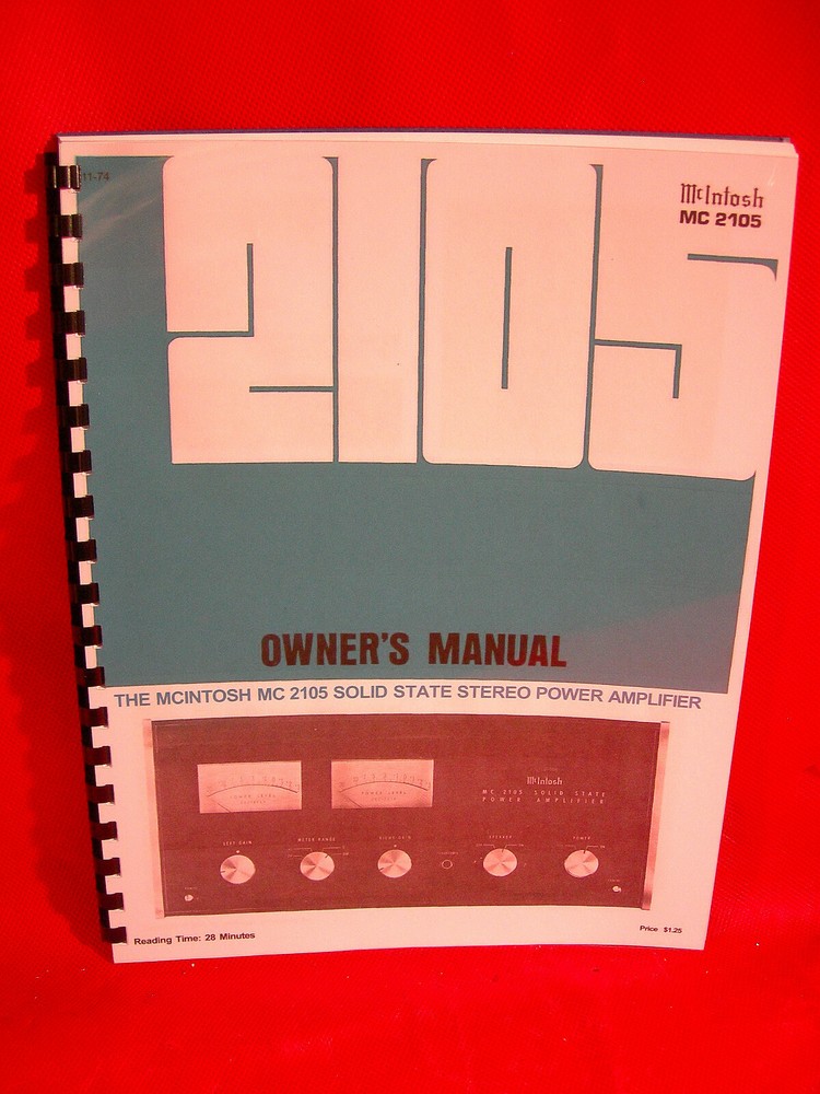 ONE BRAND NEW COPY OF MCINTOSH MC2105 STEREO POWER AMPLIFIER OWNER’S MANUAL