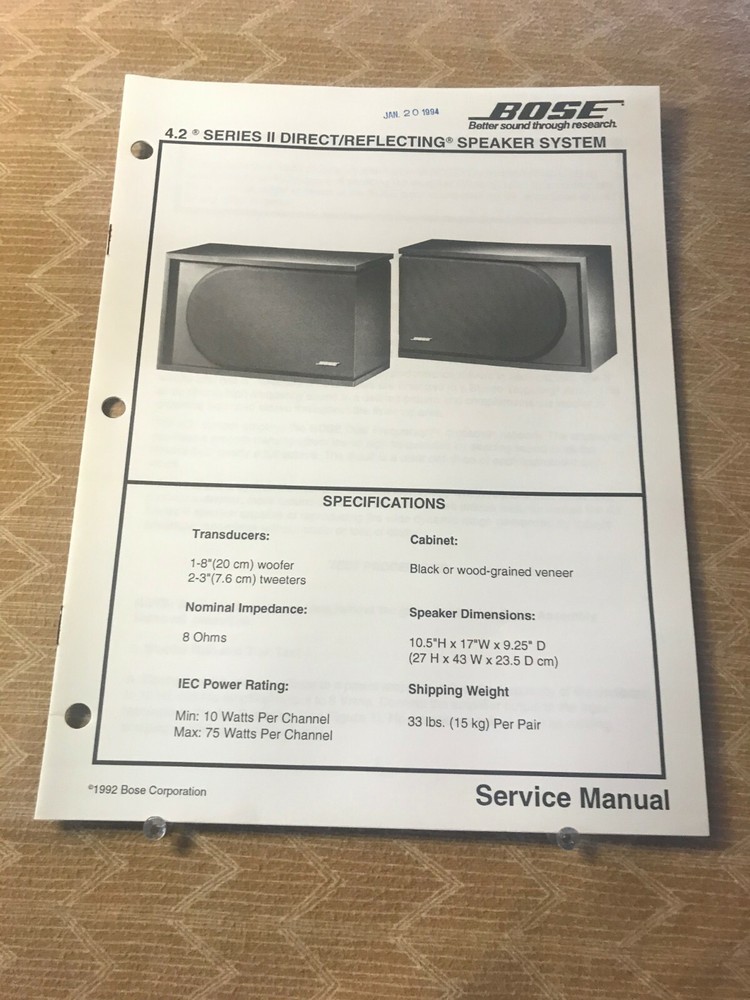 ORIGINAL BOSE-4.2 SERIES II DIRECT/REFLECT. SPEAKER SYSTEM-SERVICE MANUAL D1195