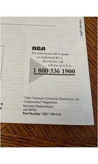 RCA Color TV Owners Manual 1991 Thomson Indianapolis Taiwan 1Q57 189-01A