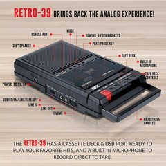 Portable Retro Cassette Recorder with USB Recording