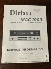 McIntosh MAC1900 AM/FM Stereo Receiver Service Information 4X230+ Vintage OEM