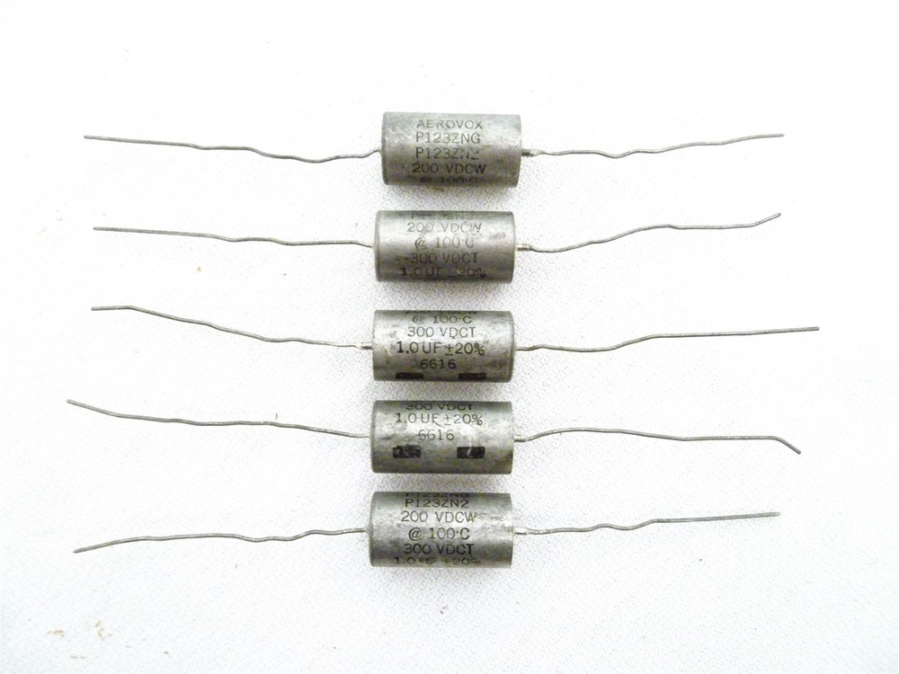 5x 1.0uF 200V AEROVOX P123Z NG / N2 PIO CAPACITOR – Hermetically Glass Sealed