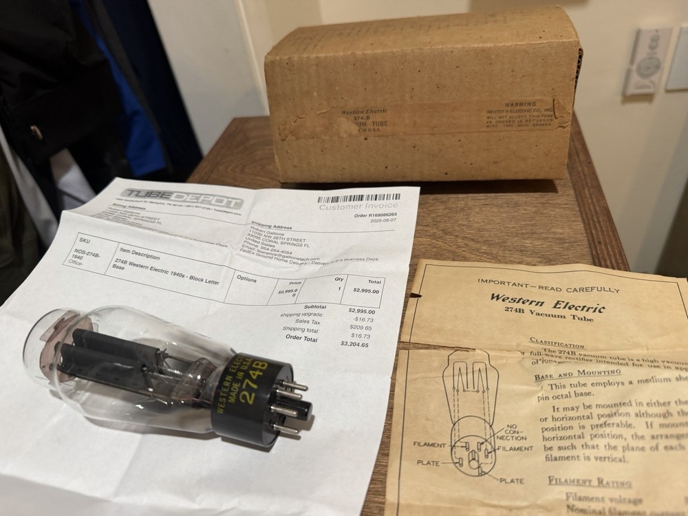 Western Electric 1940s 274B Vacuum Tube with Box & Instruction Sheet