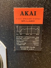 Akai 3-Way Speaker System Model SR-LA201 Max 110 Watts 8 Ohms Made In USA Work!!