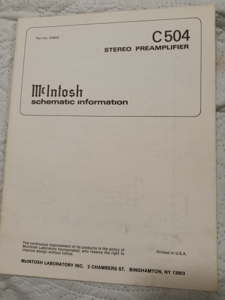 MCINTOSH C 504 Pre Amplifierer Service Manual Original