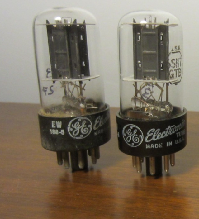 Pair Of GE 6SN7GTB Tubes – Black Plate – Filament Bridge – Hickok Tested