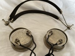 Antique PAL Headphones Cloth Wire Headband Radio Headset Earphones Pin Plugs